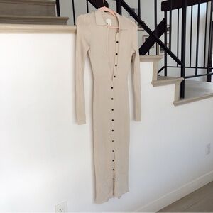 H&M Cream Long Sleeve Button-Down Dress